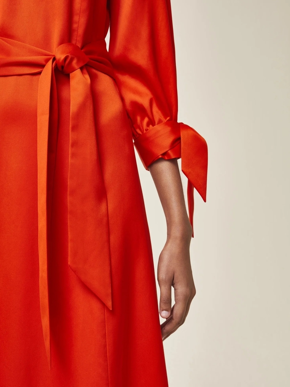 Ivy&Oak Orange Satin Midi Dress With Waist Tie View 4